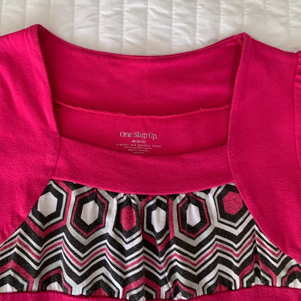 One Step Ahead Set Girls M (10-12) Pink Brown Top Leggings Geometric Tie Back